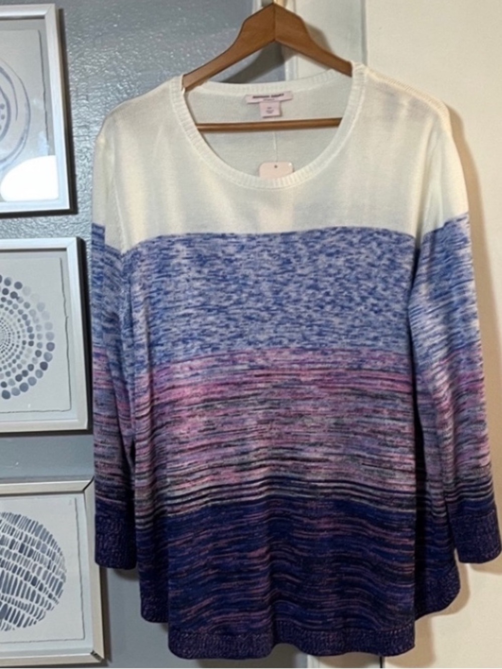NWT Allison Daley Ombre Knit Crewneck Sweater in White, Blue & Purple Size 3X